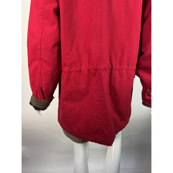 Lands End Womens Red Duffle Coat Medium 10/12 Genuine Leather Trim Vintage Style - Picture 13 of 16